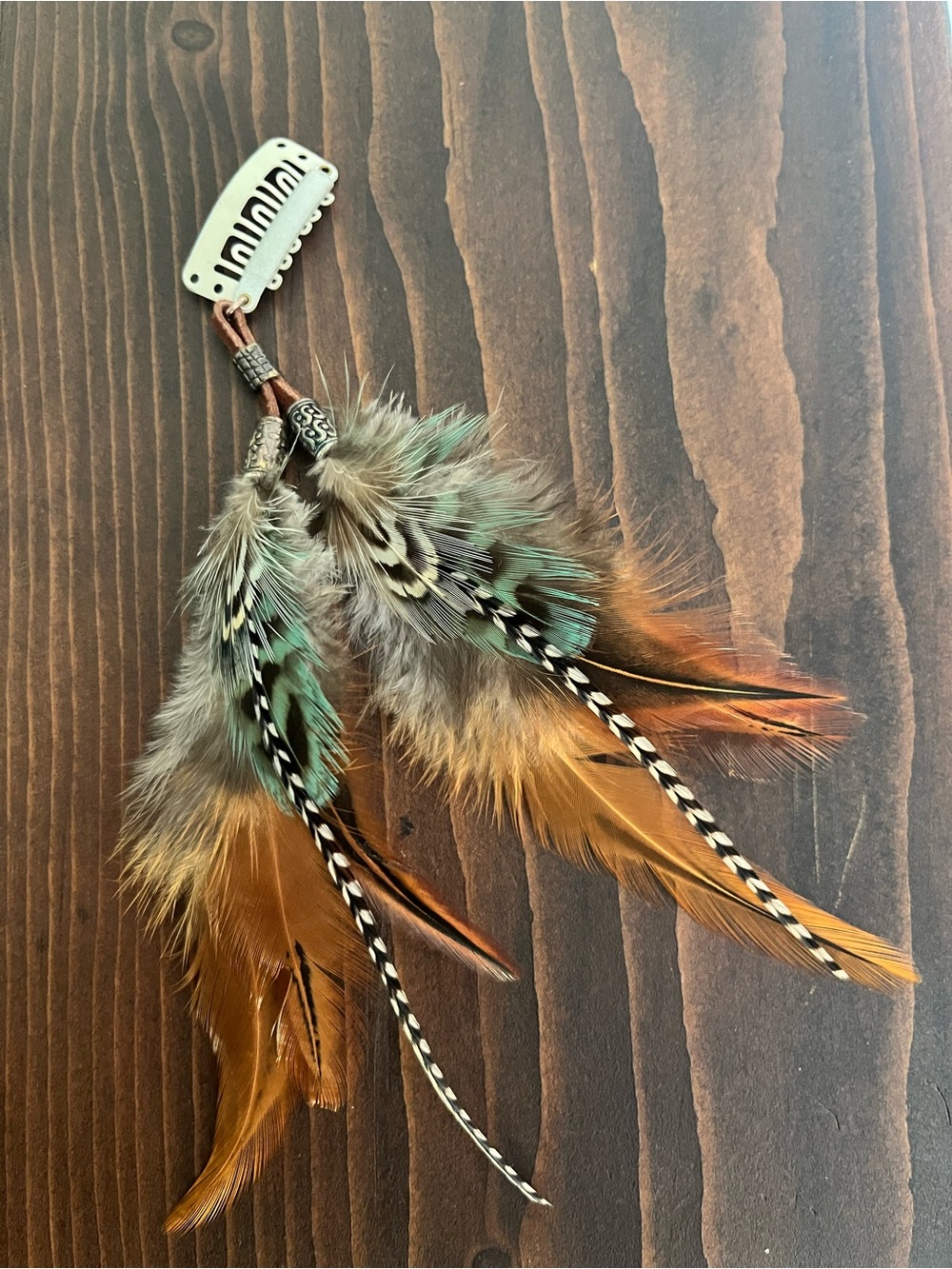 Feather Hair Clip — Brown & Green Feather Accent